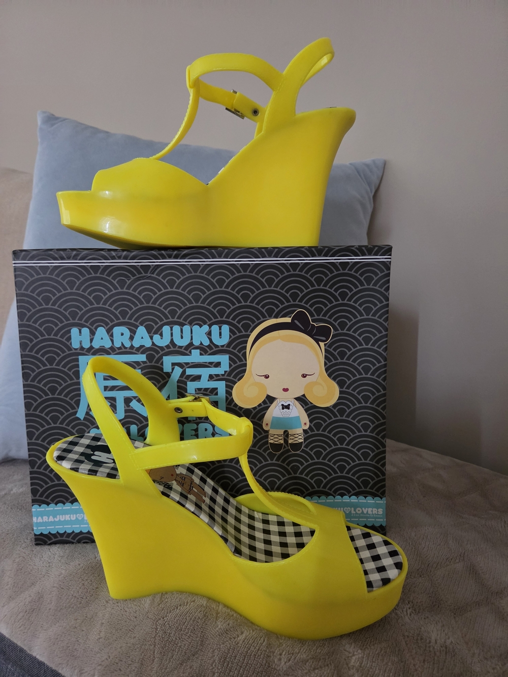 Harajuku Lovers Bright Yellow Jelly Platform Wedge Sandals